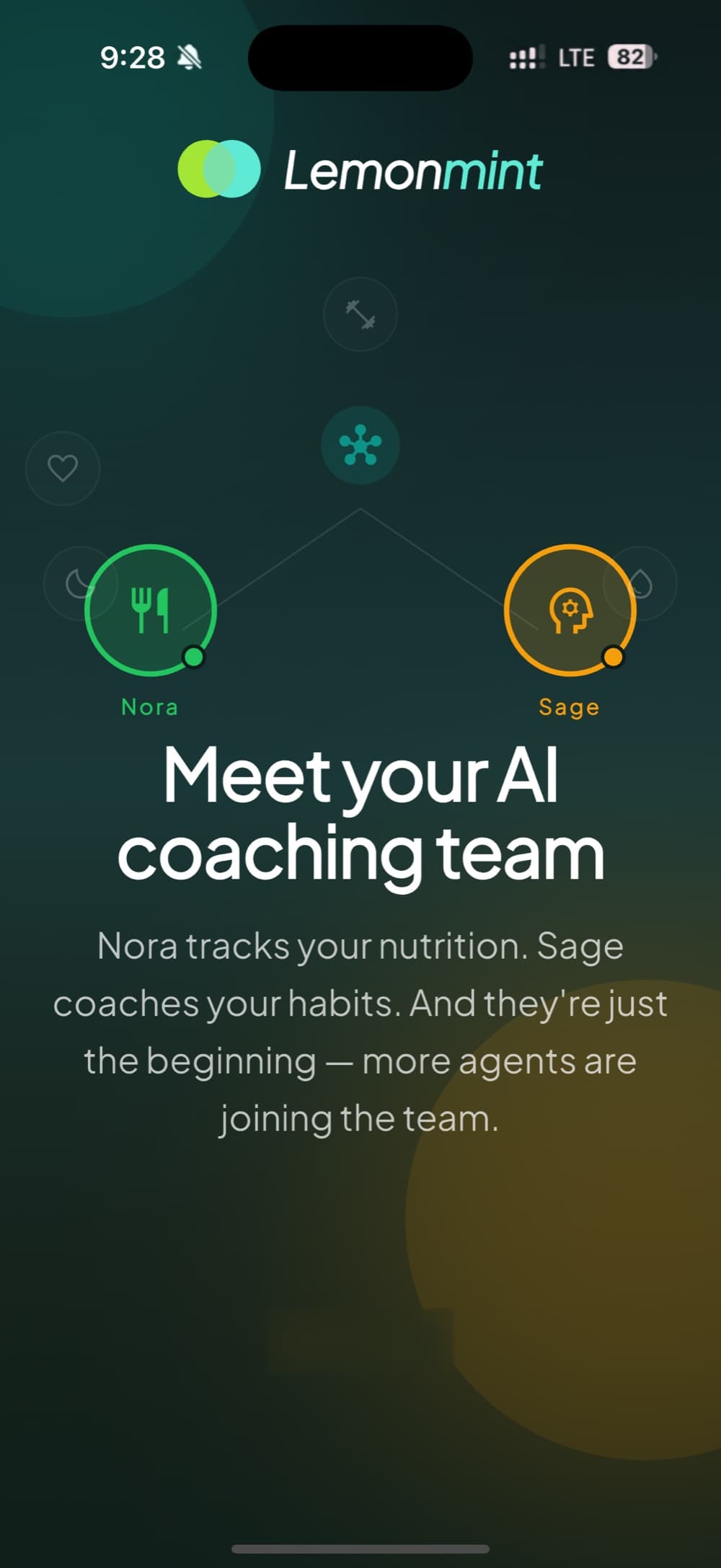 The Lemonmint app introducing Nora and Sage, the two AI coaching agents