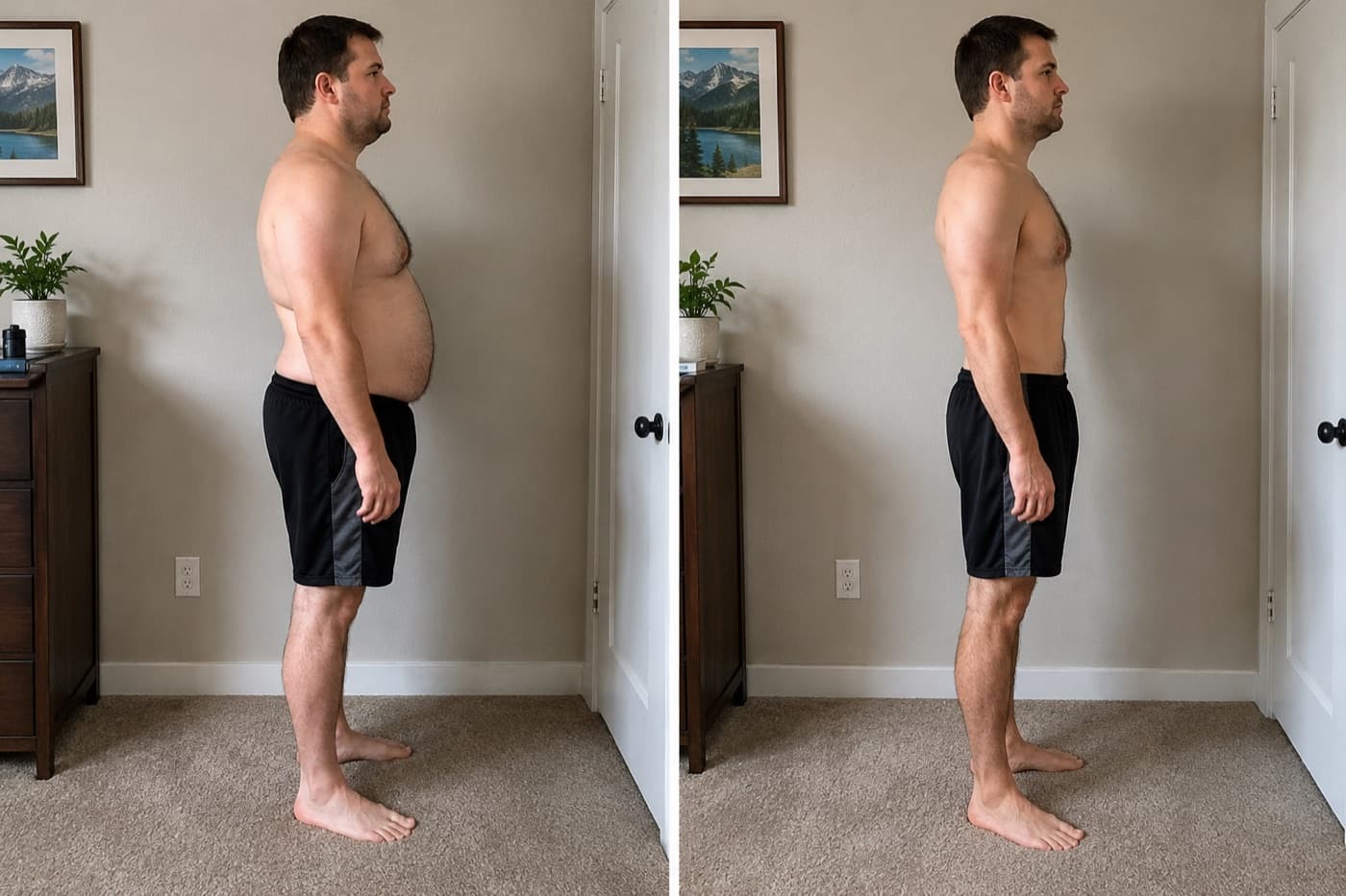 Side-by-side photos of a member before and after losing 24 pounds
