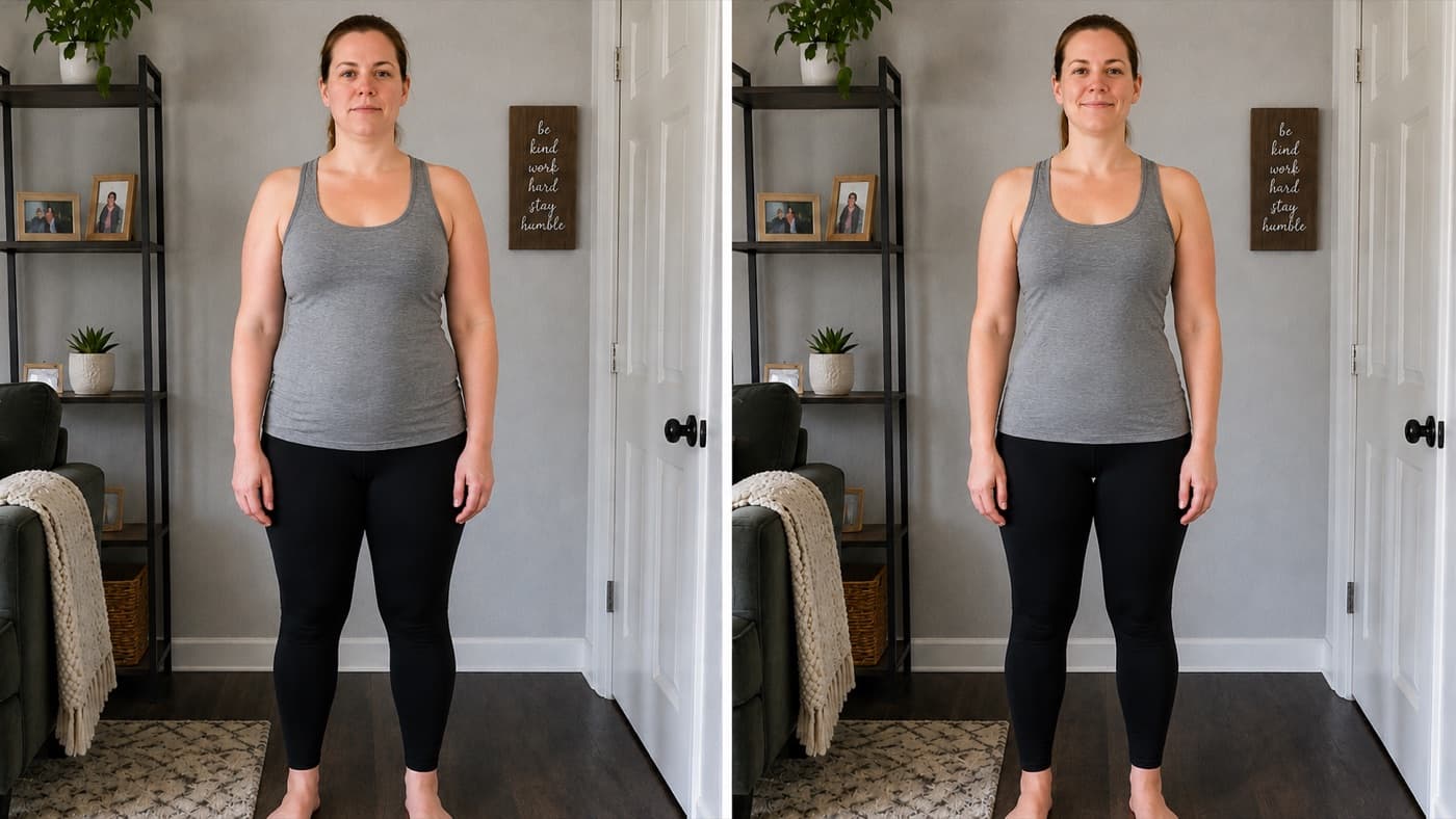 Side-by-side photos of a member before and after losing 31 pounds